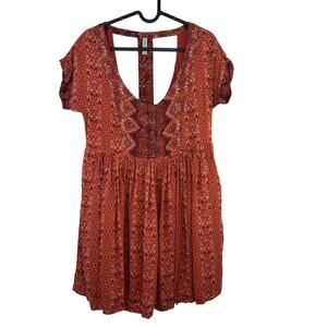 Free People Sundown Dress Orange Cut Out Festival Babydoll Bohemian Western XS